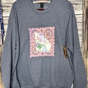 NWOT UpCycled Recycled Handmade Vintage Dye Georgia Quilt Blue Sweatshirt